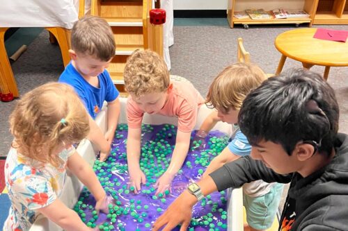 Kids playing with balls on mat